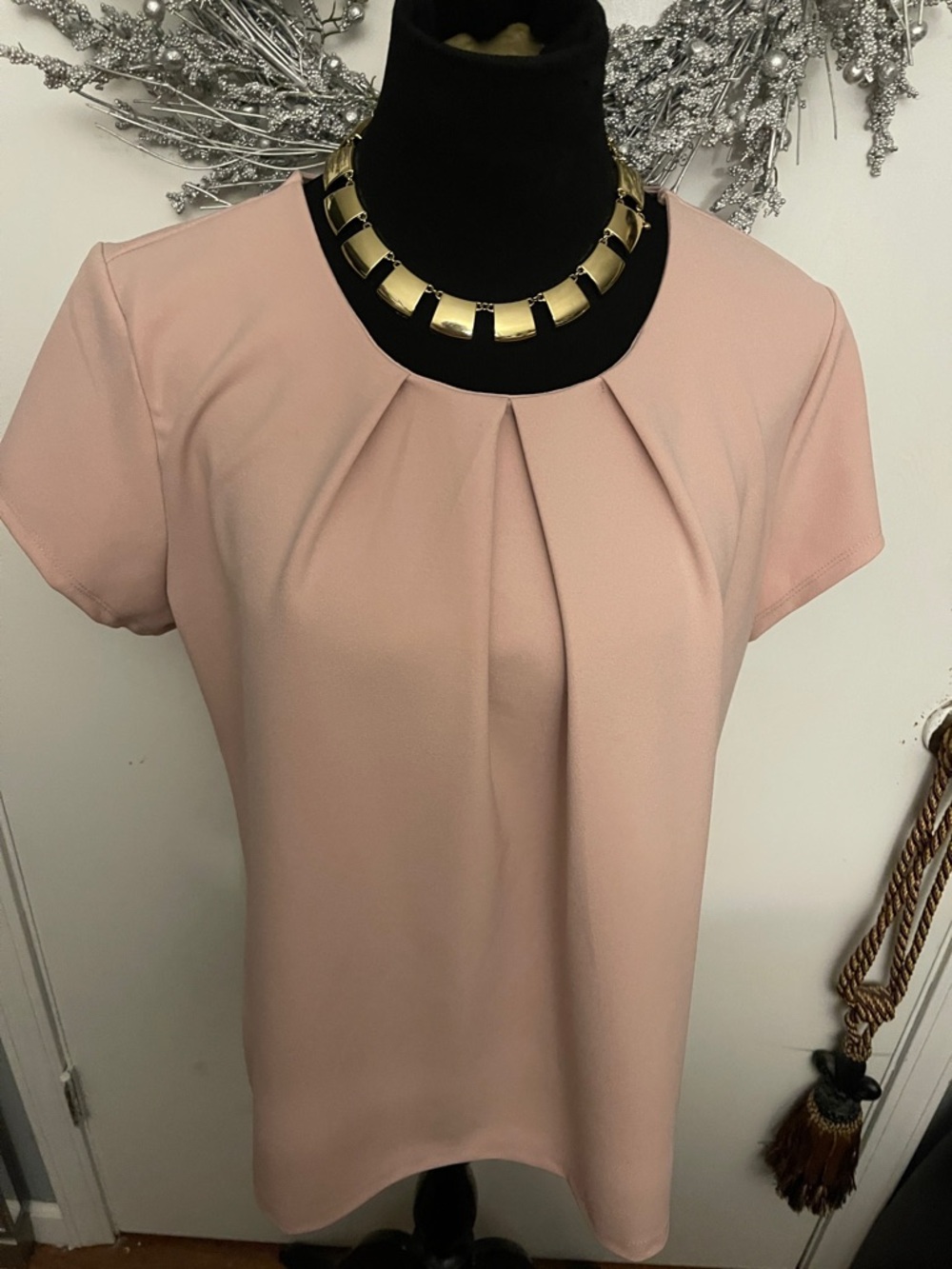 Liz Claiborne Blush Pink Short-Sleeve Pleated Front Top